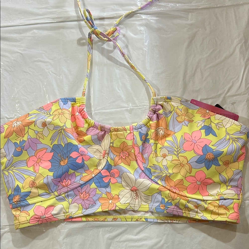 Kohl's Floral Halter Bikini Top in Yellow, Pink, Blue